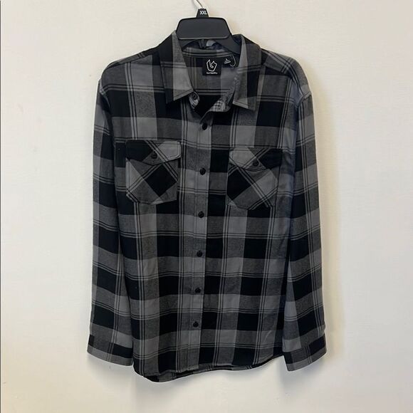 Burnside Black and Gray Plaid Men's Flannel Shirt Size L - Picture 2 of 6